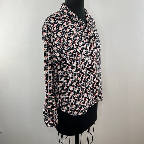 Ines De La Fressange x Uniqlo Black White Floral Button-Down Flannel Shirt Sz S - Picture 2 of 8